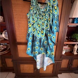 Peacock Print Halter Dress